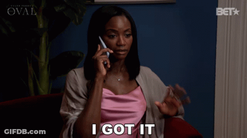 Woman Sitting In Chair Saying I Got It GIF