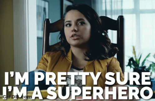 Woman Sitting In Chair Saying Im Pretty Sure Im A Superhero GIF