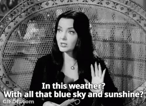 Woman Sitting In Chair Saying In This Weather With All That Blue Sky And Sunshine GIF