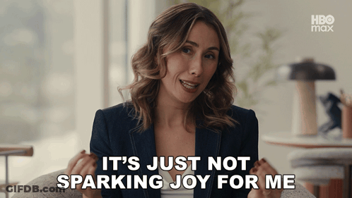 Woman Sitting In Chair Saying It's Just Not Sparking Joy For Me GIF