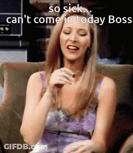 Woman Sitting In Chair Saying So Sick Can't Come In Today Boss GIF