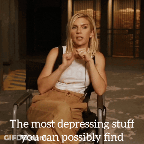 Woman Sitting In Chair Saying The Most Depressing Stuff You Can Possibly Find GIF