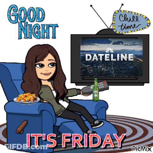 Woman Sitting In Chair Watching Dateline On TV GIF