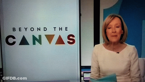 Woman Sitting In Front Of Beyond The Canvas Screen GIF