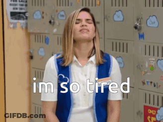 Woman Sitting In Front Of Lockers Eyes Closed Im So Tired GIF