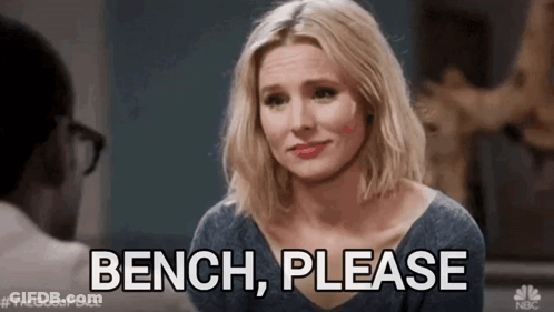 Woman Sitting In Front Of Man Says Bench Please GIF