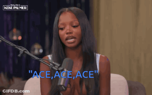 Woman Sitting In Front Of Microphone Ace Ace Ace In Blue GIF