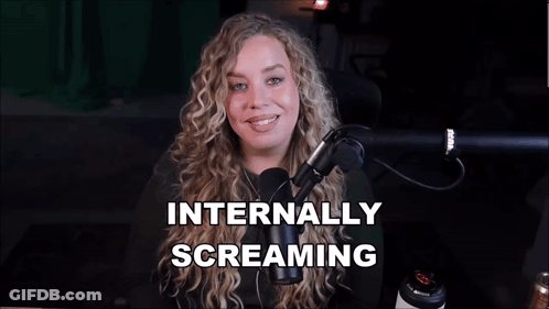 Woman Sitting In Front Of Microphone Internally Screaming GIF