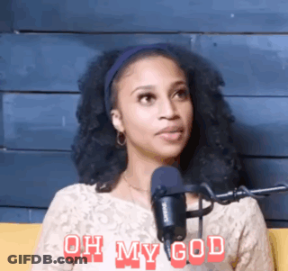 Woman Sitting In Front Of Microphone Saying Oh My God GIF