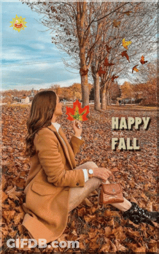 Woman Sitting In Leaves Happy Fall GIF