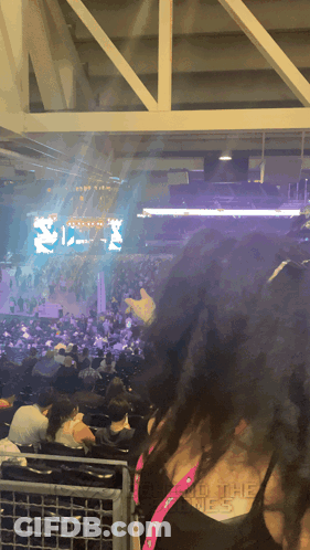 Woman Sitting In Stadium With End The Mess Sign GIF