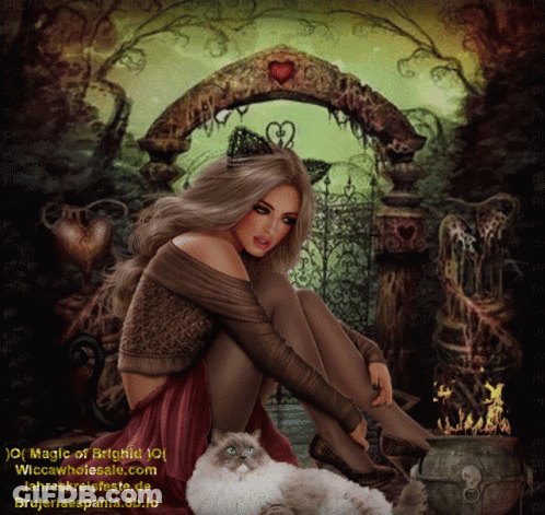 Woman Sitting Next To Cat Magic Of Brightal GIF