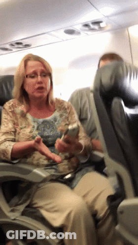 Woman Sitting On Airplane Looking At Cell Phone GIF
