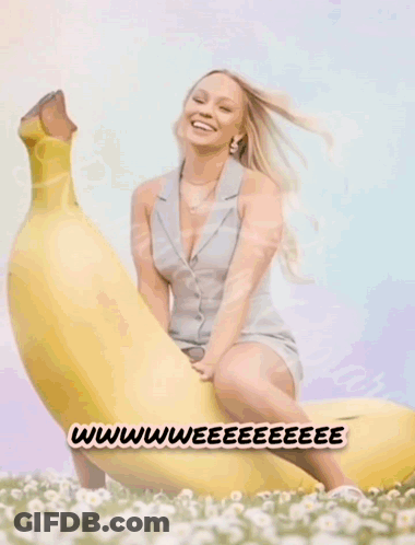 Woman Sitting On Banana Saying Las Vegas Baby GIF