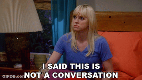 Woman Sitting On Bed Saying I Said This Is Not A Conversation GIF