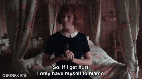 Woman Sitting On Bed Saying So If I Get Hurt I Only Have Myself To Blame GIF