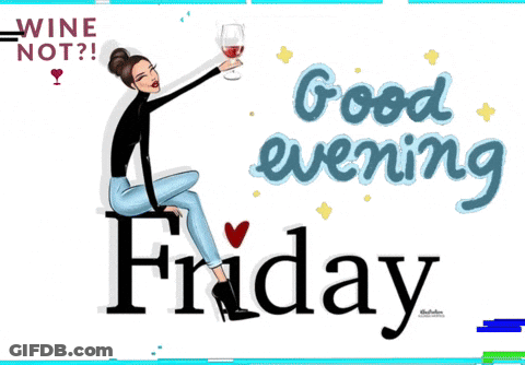 Woman Sitting On Bench Holding Wine Saying Good Evening Friday GIF