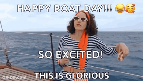 Woman Sitting On Boat Holding Wine And Sunglasses GIF