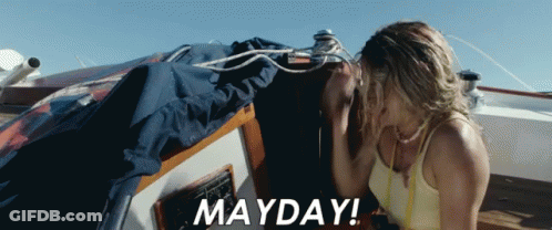 Woman Sitting On Boat With Mayday GIF