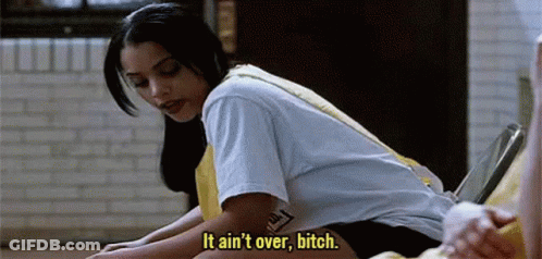 Woman Sitting On Chair Saying It Aint Over Bitch GIF