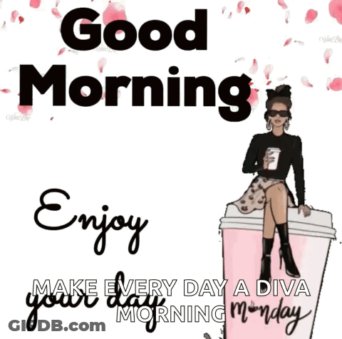 Woman Sitting On Coffee Cup Good Morning GIF