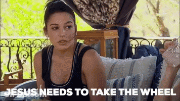 Woman Sitting On Couch Jesus Needs To Take Wheel GIF