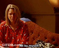 Woman Sitting On Couch Saying All By Myself GIF