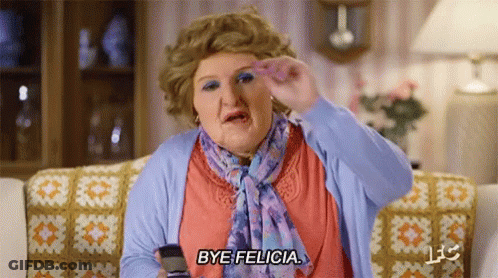 Woman Sitting On Couch Saying Bye Felicia GIF