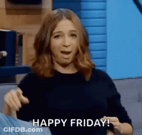 Woman Sitting On Couch Saying Happy Friday GIF