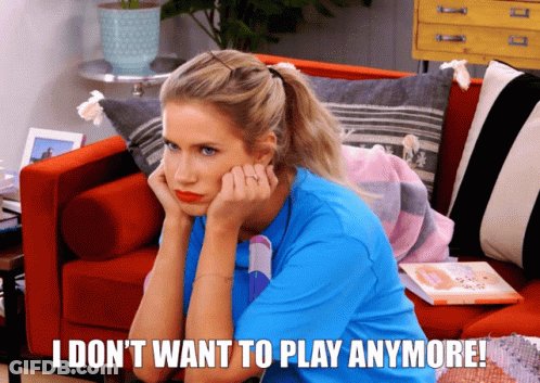 Woman Sitting On Couch Saying I Don't Want To Play Anymore GIF