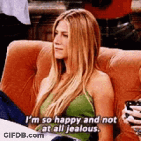 Woman Sitting On Couch Saying Im Not Jealous GIF