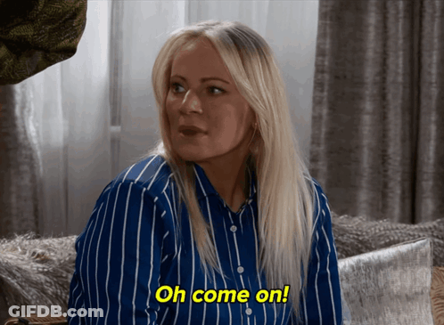 Woman Sitting On Couch Saying Oh Come On GIF