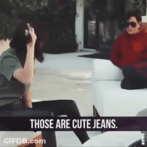 Woman Sitting On Couch Saying Those Are Cute Jeans GIF