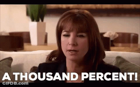 Woman Sitting On Couch Says A Thousand Percent GIF