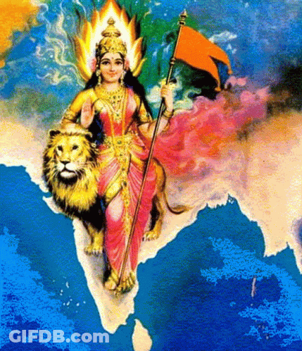 Woman Sitting On Lion Holding Flag GIF