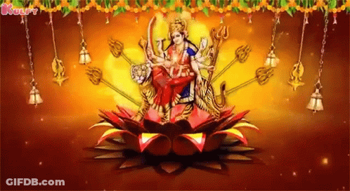 Woman Sitting On Lotus With Tiger On Lap GIF