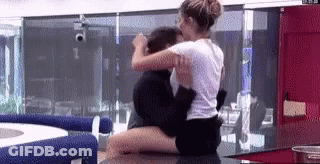 Woman Sitting On Man's Lap On Counter GIF