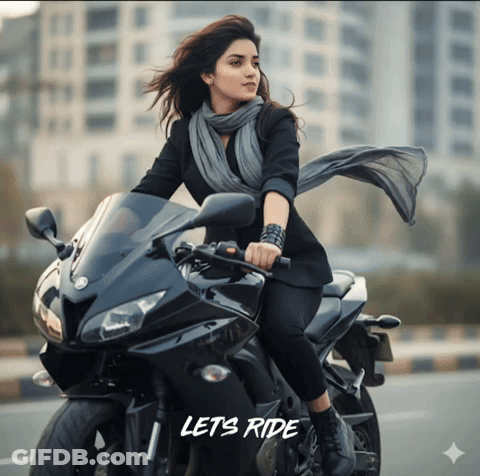 Woman Sitting On Motorcycle With Lets Ride GIF