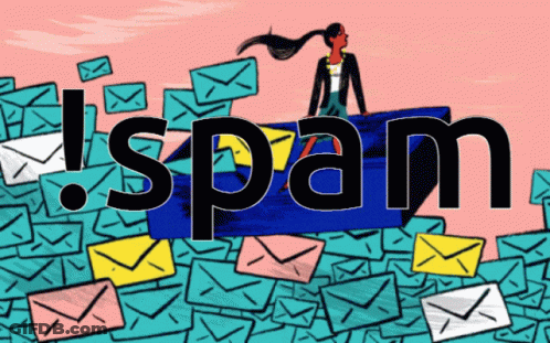 Woman Sitting On Pile Of Envelopes Saying Spam GIF