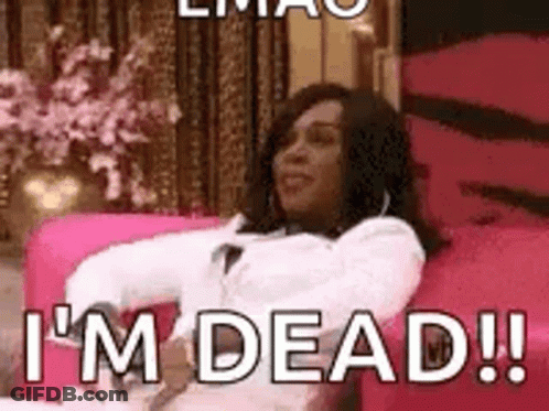 Woman Sitting On Pink Couch Saying I'm Dead GIF