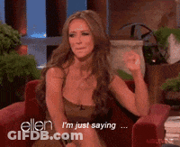 Woman Sitting On Red Couch Saying Ellen GIF