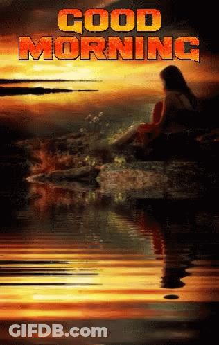 Woman Sitting On Rock Near Water Saying Good Morning GIF