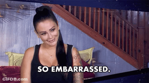 Woman Sitting On Staircase Saying So Embarrassed GIF
