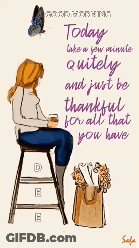 Woman Sitting On Stool With Cup Of Coffee GIF