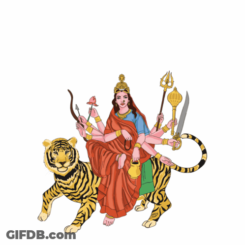 Woman Sitting On Tiger जय माता दी GIF