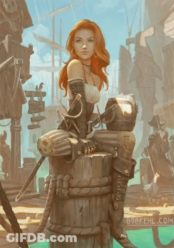 Woman Sitting On Wooden Barrel Bobkehl.com GIF