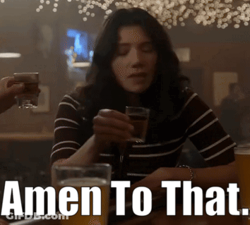 Woman Sitting With Beer And Amen To That GIF