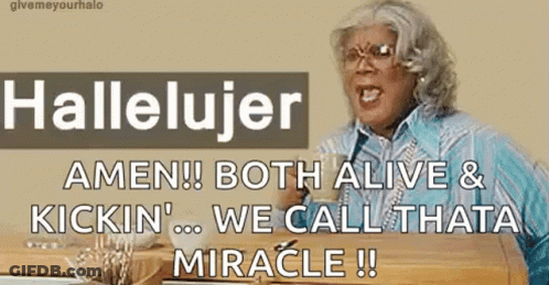 Woman Sitting With Coffee And Hallelujer Amen! GIF