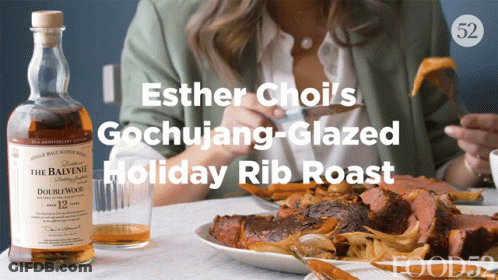 Woman Sitting With Food And Balvenie GIF