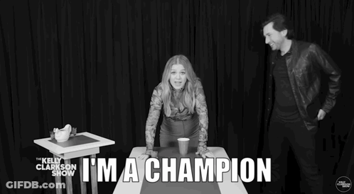 Woman Sitting With Im A Champion GIF